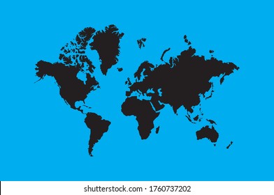 World map in black colour and background in light blue