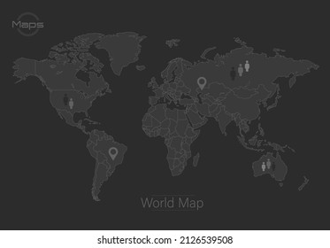 World map, black design blackboard, dark background vector