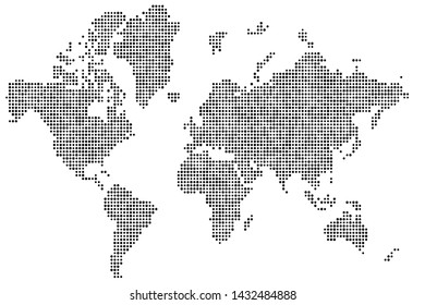 World map of black dots isolated on white, dotted design, vector illustration