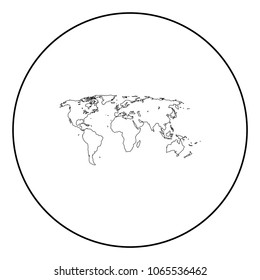 World map black icon in circle outline