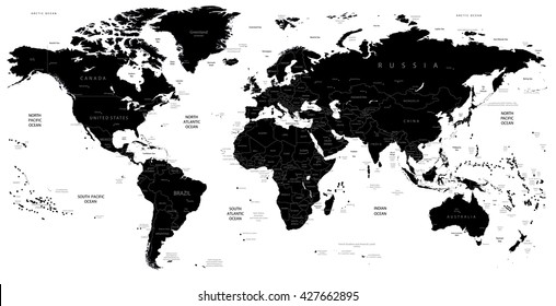 World Map black isolated on white. Vector illustration.