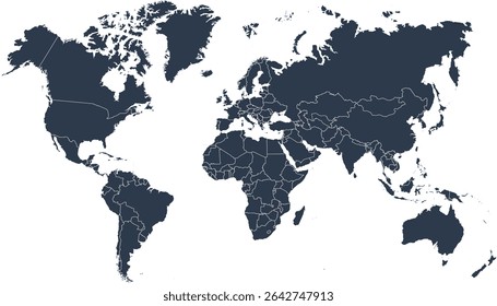 World map. Black modern map. Silhouette.