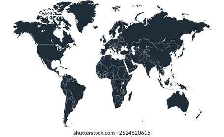 Mapa do mundo. Mapa vetorial moderno preto. Mapa da silhueta.