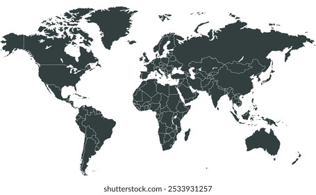 World map. Black modern vector map. Silhouette map.