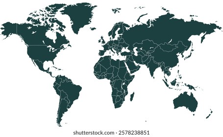 World map. Black modern vector map. Silhouette map.