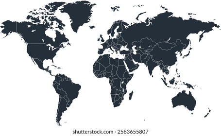 World map. Black modern vector map. Silhouette.