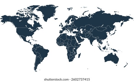 World map. Black modern vector map. Silhouette map.	
