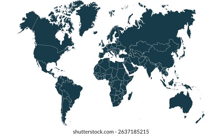World map. Black modern vector map. Silhouette.