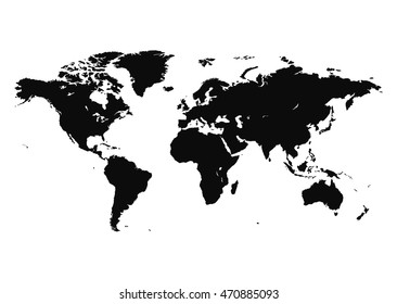 World map. Black on White.