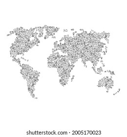 World map from black pattern set icons of SEO analysis concept or development, business. Vector illustration. 