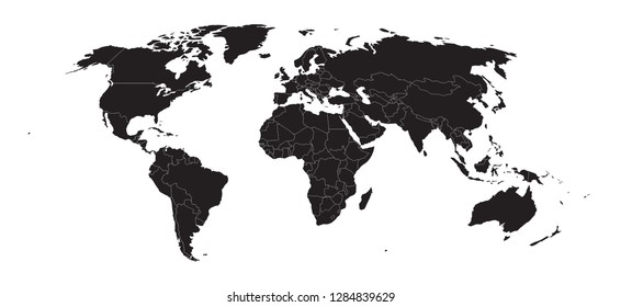 World map. Black sign isolated on white background. Vector design illustration.