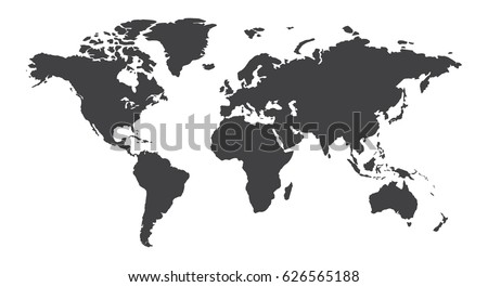 World map. Black sign isolated on white background. Vector design illustration.