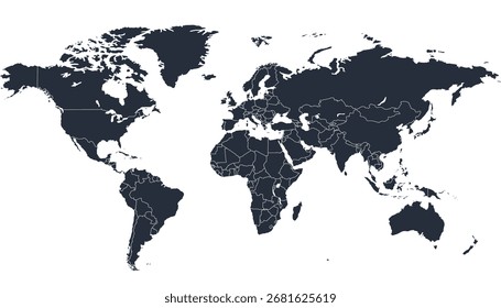 World map. Black map. Silhouette map