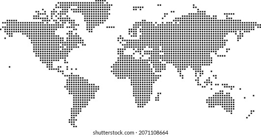 World map black squares white background isolated