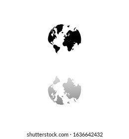 World map. Black symbol on white background. Simple illustration. Flat Vector Icon. Mirror Reflection Shadow. Can be used in logo, web, mobile and UI UX project