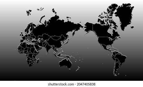 World Map Black And White Shiny Image With Shadow Depth Effect