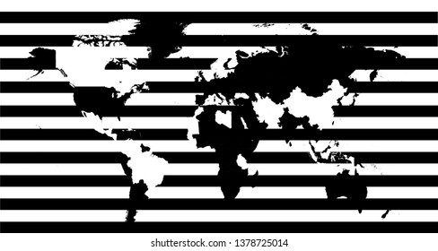 World map black and white stripes