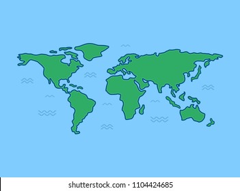 World Map With Blue Background. Line Art Design. Vector Illustration. Flat Style.