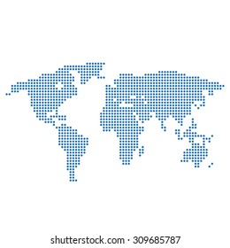 World map with blue circles