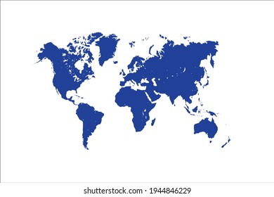 World Map blue Color on White Backgound
