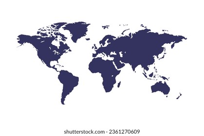 World Map in Blue Color. Vector Illustration.
