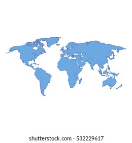 World map blue colored on a white background