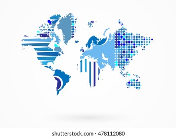 World map of blue colors, abstraction, Vector illustration
