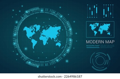 World map of blue digital frame Futuristic Sci Fi Modern User vector HUD, GUI, UI interface.