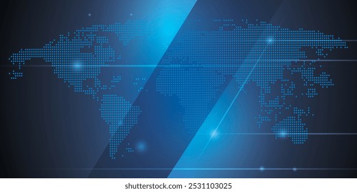 Mapa do mundo em estilo digital azul com linhas de luz natural 