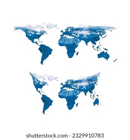 Mapa mundial en azul. Tercer continente global, asia, américa, australia, áfrica, europa, global. Mapa del icono y del planeta símbolo. Futuro. Vector de publicidad. Planeta Tierra.