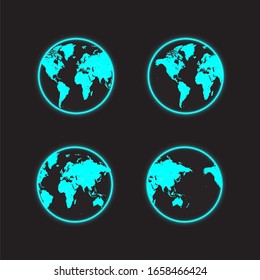 World map blue in globe shape - on black Background, Vector Illustration