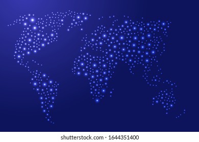World map from blue and glowing space stars abstract concept geometric shape. Vector illustration.