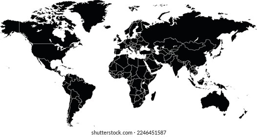 World Map Blue Grey and Black