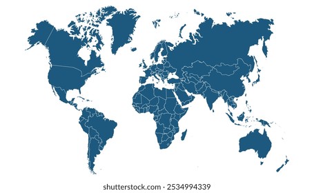 Mapa mundial. Mapa azul moderno. Mapa de silueta