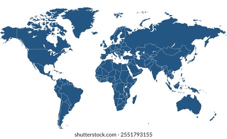 Mapa mundial. Mapa azul moderno. Mapa de silueta