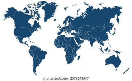 World map. Blue modern map. Silhouette map