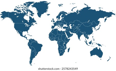 World map. Blue modern map. Silhouette map