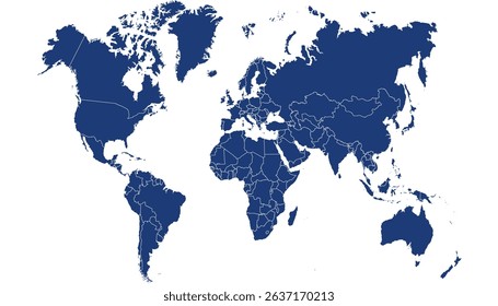 World map. Blue modern map. Silhouette map.	