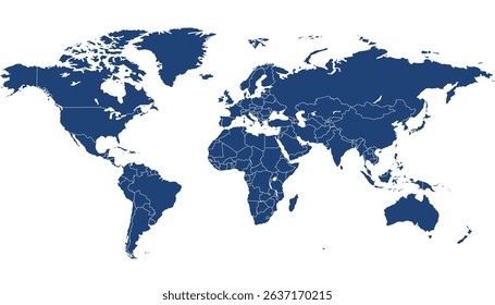 World map. Blue modern map. Silhouette map.	