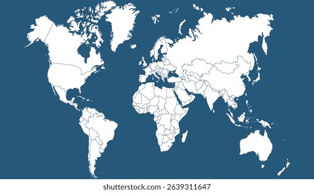 World map. Blue modern map. Silhouette map.	