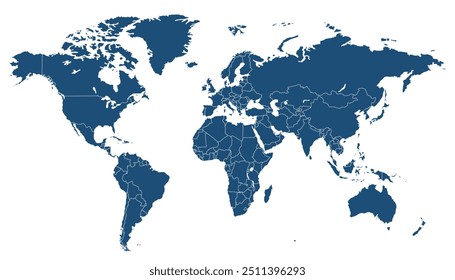 World map. Blue modern vector map. Silhouette map	