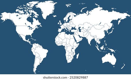 World map. Blue modern vector map. Silhouette map