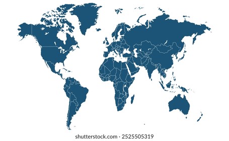World map. Blue modern vector map. Silhouette map.