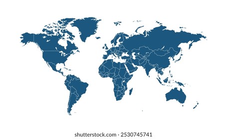 World map. Blue modern vector map. Silhouette