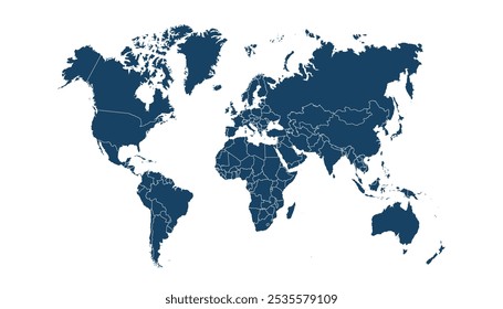 World map. Blue modern vector map. Silhouette map.