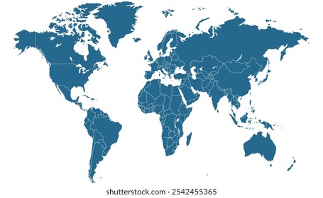 Mapa do mundo. Mapa azul do vetor moderno. Mapa da silhueta.