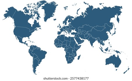 World map. Blue modern vector map. Silhouette.