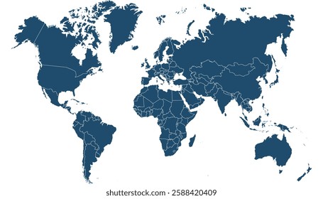 World map. Blue modern vector map. Silhouette map.