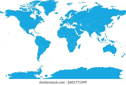 World map. Blue modern vector map. Silhouette map