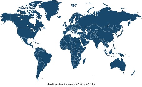 Mapa do mundo. Mapa azul do vetor moderno. Silhueta.